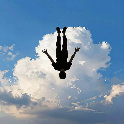 Silhouetted Figure Falling from Cloud