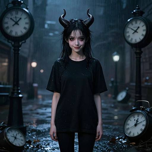 Eerie Succubus in Rainy Urban Night