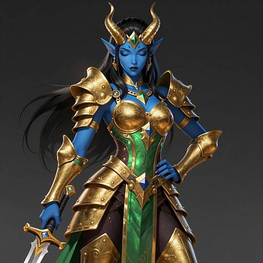 Majestic Blue-Skinned Female Warrior
