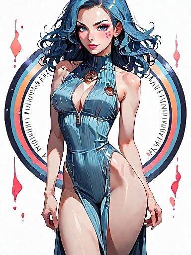 Realistic Woman in Royal Blue Midi Dress