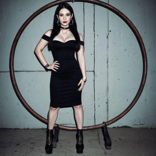 Gothic Woman in Black Dress Standing in Circle Frame
