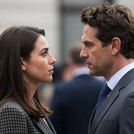 Intense Profile Portrait of Man and Woman Facing Each Other