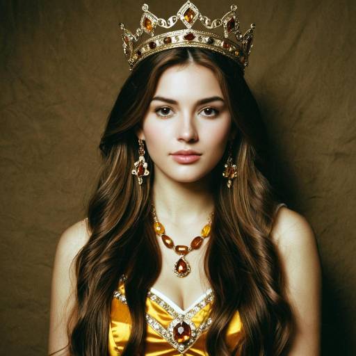 Young Woman in Amber Scholl Goddess Costume with Crown