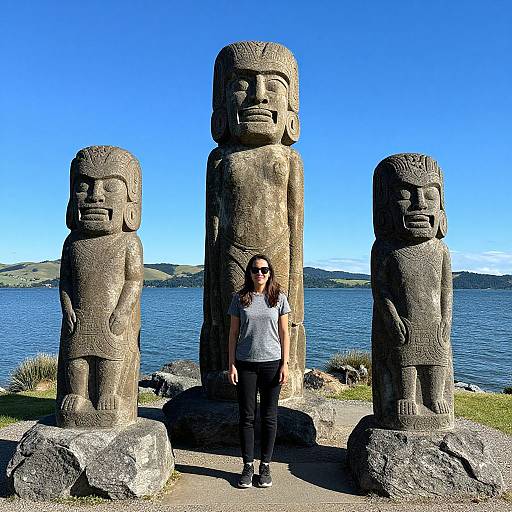 Woman by Māori Rock Carvings Lake Taupo