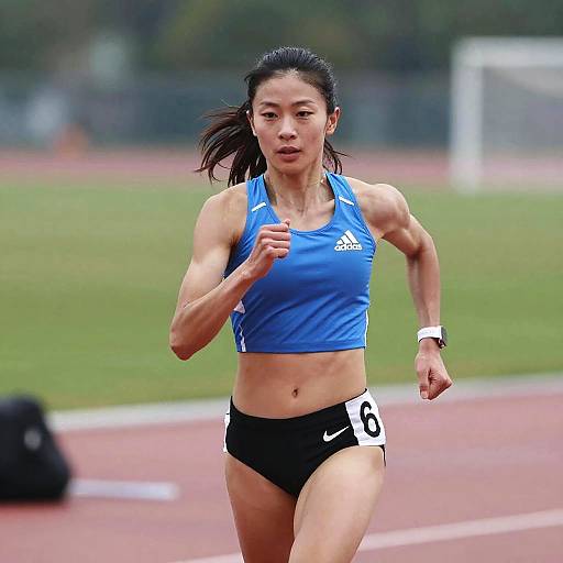 Confident Female Athlete Mid-Run Portrait