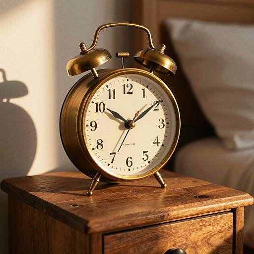 Vintage Brass Alarm Clock at Sunrise