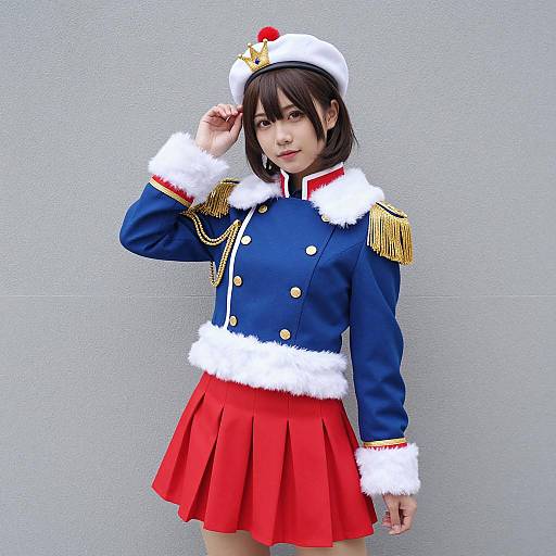 Young Woman in Military Royalty Cosplay Outfit