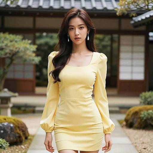 Chic Woman in Yellow Mini Dress
