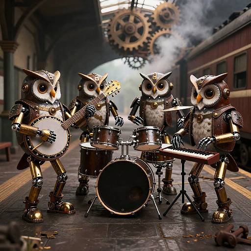 Steampunk Owl Rock Band at Station