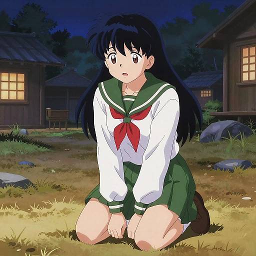 Kagome Higurashi in Nighttime Village