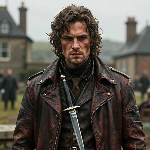 Victorian Thief with Weathered Leather Coat and Sword