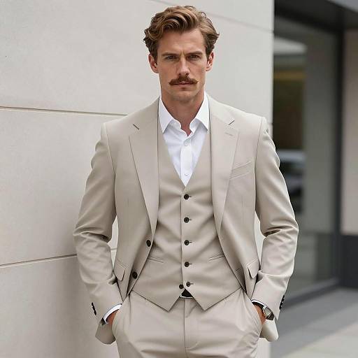 Man in Light Beige Suit with Mustache