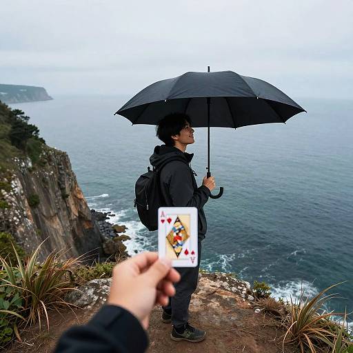 Drone View of Figure on Windy Cliff