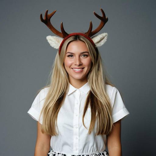 Young Woman Wearing Reindeer Antler Headband