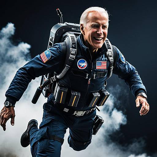 Man Flying with Jetpack in Blue Flight Suit