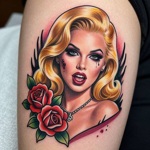 Vibrant Blonde Zombie Pinup Tattoo