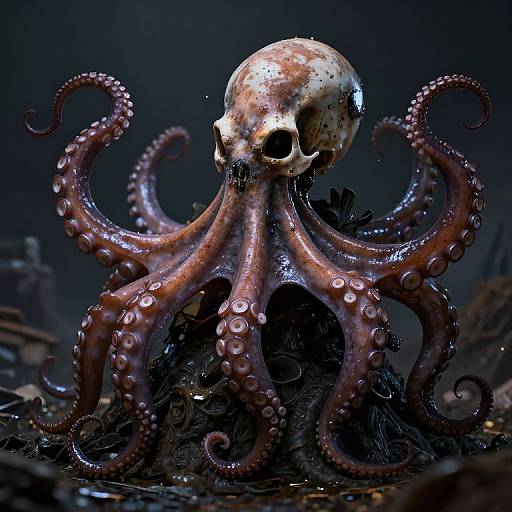 Armored Octopus with Menacing Skull