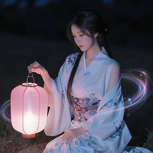 Serene Asian Woman with Glowing Lantern