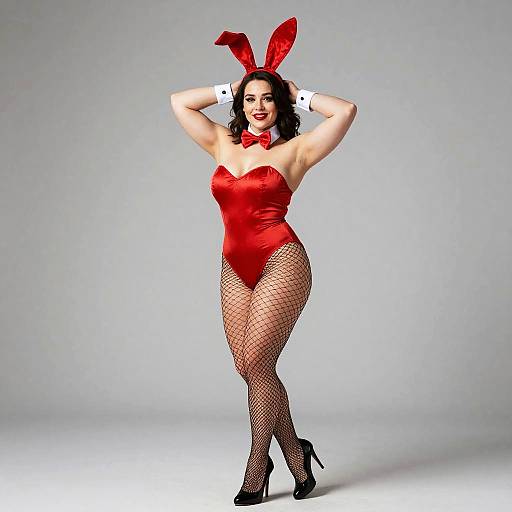 Curvy Woman in Red Bunny Costume