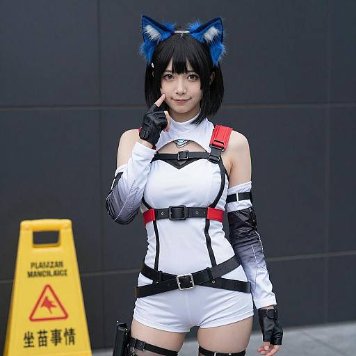 Asian Woman in Tactical Outfit with Cat Ears
