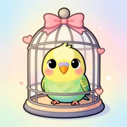 Chibi Budgie in Cozy Birdcage