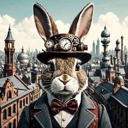 Steampunk Rabbit in Victorian Cityscape