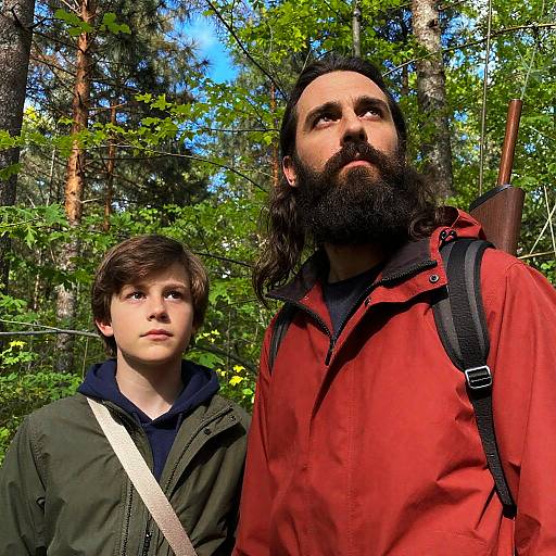Two Men Standing in Forest with Quiver