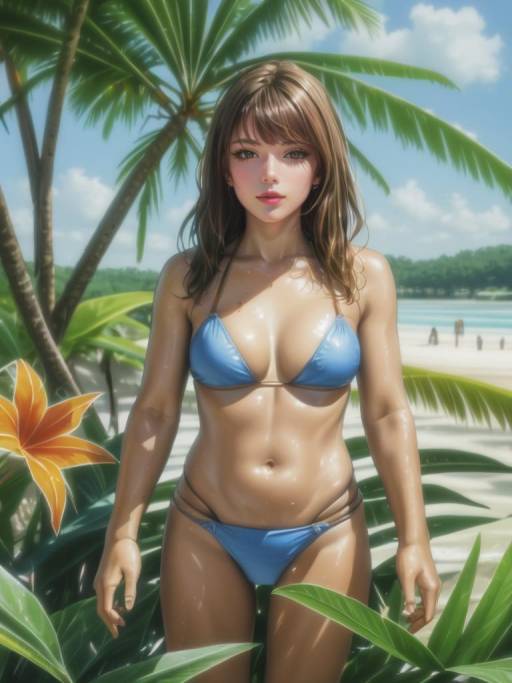 Woman in Blue Bikini on Tropical Beach
