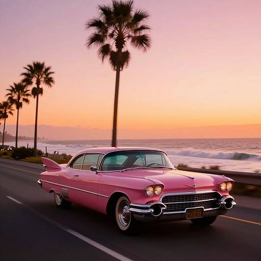 Vintage Pink Cadillac Coastal Drive