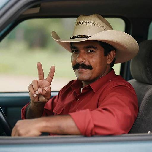 Cowboy Hat Smiling Man in Car