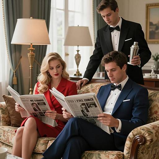 Elegant Living Room Scene with Guests