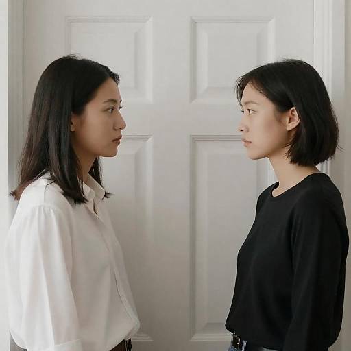 Two Women by White Paneled Door