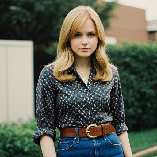 Young Woman in 1970s Vintage Style Outfit