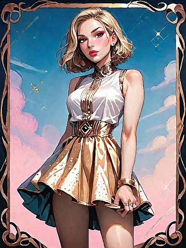 Glamorous Woman in Gold Pleated Mini Skirt