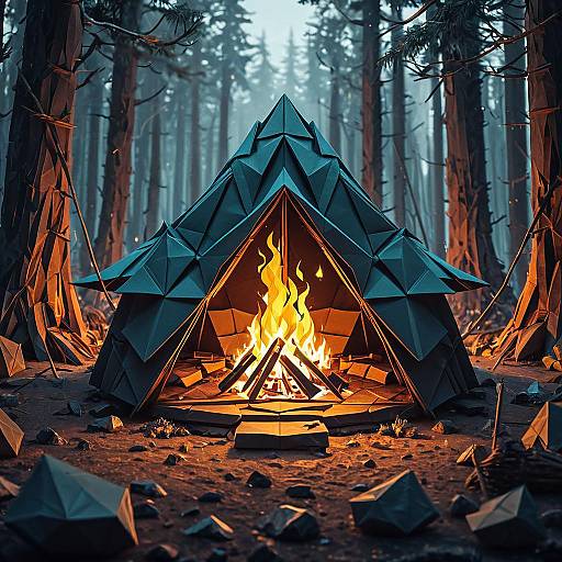 Origami Style Campfire in Forest