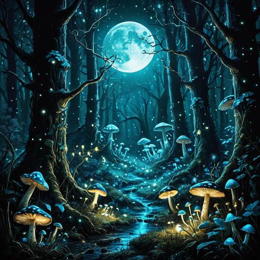 Moonlit Enchanted Forest with Bioluminescent Mushrooms
