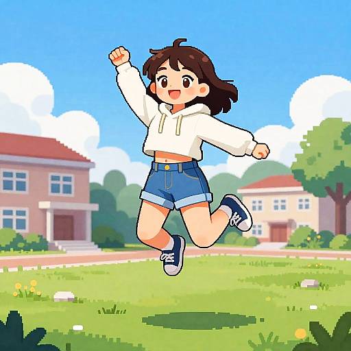 Pixel Art Urban Girl Jumping Joyfully