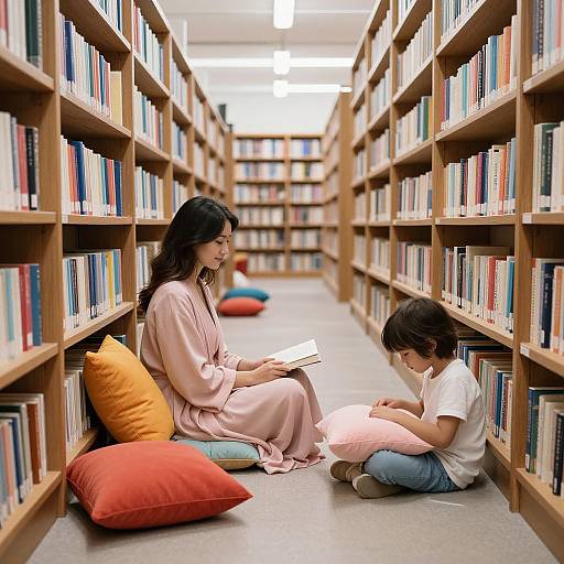 Sunlit Serene Library Reading Scene