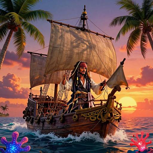Jack Sparrow Sailing Stormy Caribbean Sunset