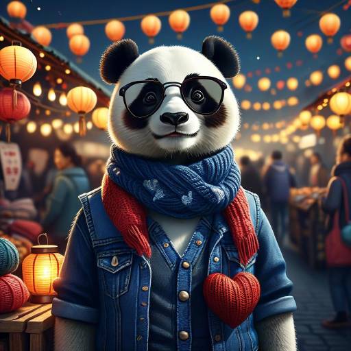 Charming Panda in Night Market Scene
