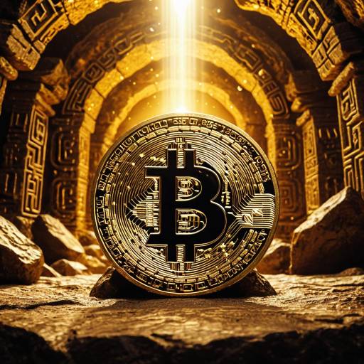 Golden Bitcoin Coin in Ancient Cave Temple