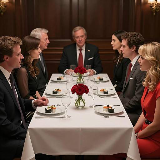 Formal Dinner Meeting with Sushi and Red Roses