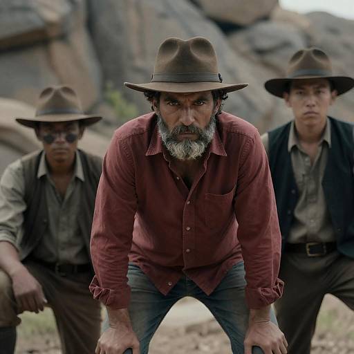 Intense Portrait of Three Men in Nature