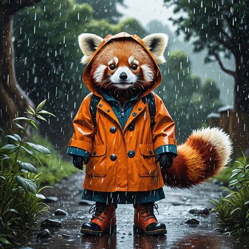 Whimsical Red Panda in Rain Gear Whimsical Red Panda in Rain Gear