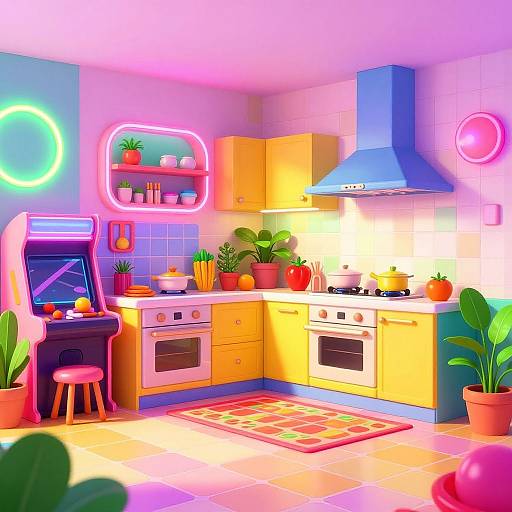 Kodomo-Style Neon Retro Kitchen