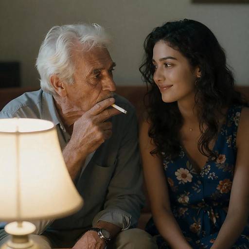 Intergenerational moment with cigarette and smile