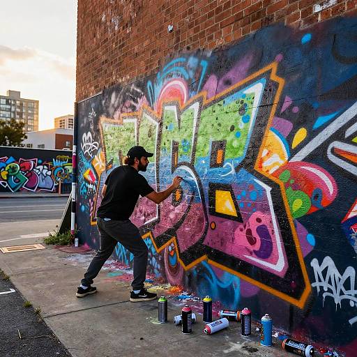 Vibrant Urban Graffiti Mural at Sunset