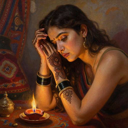 Candlelit Portrait with Intricate Mehndi