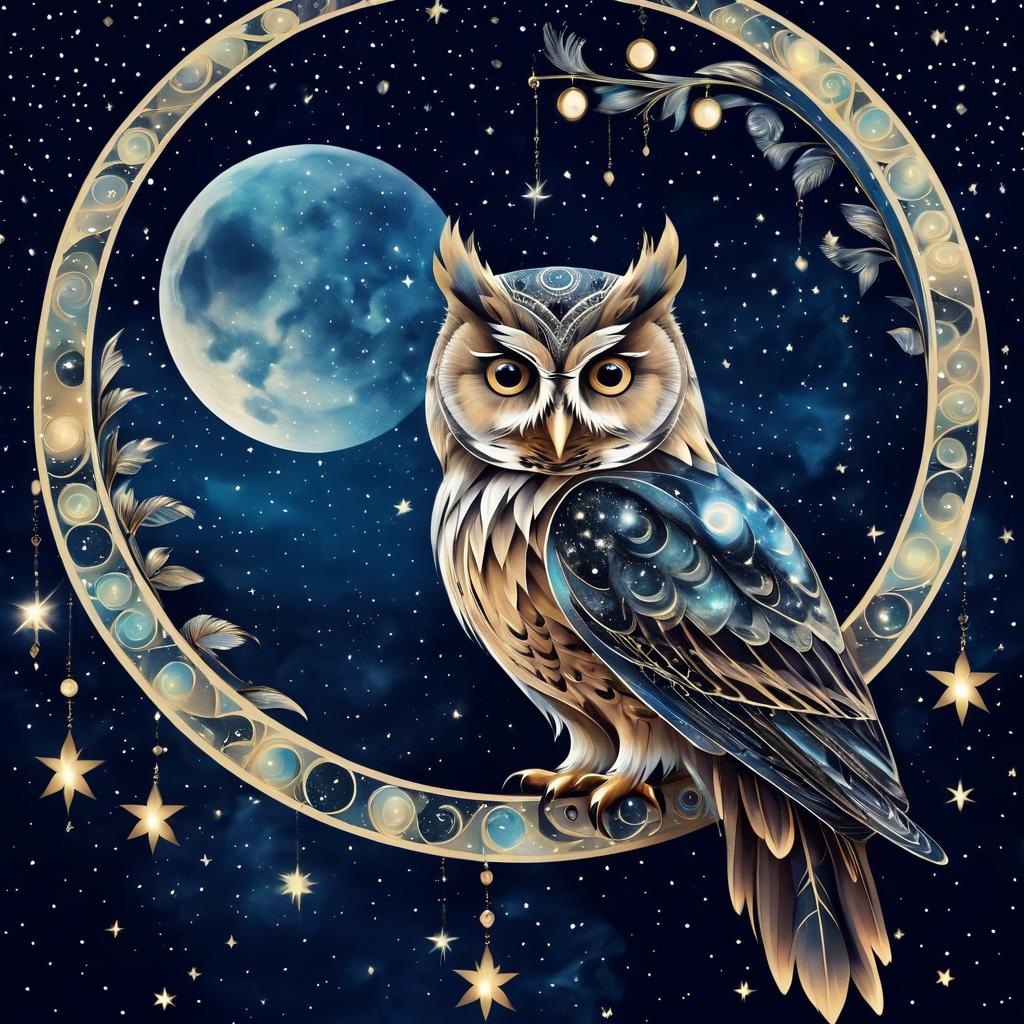 Surreal Owl on Crescent Moon Wallpaper