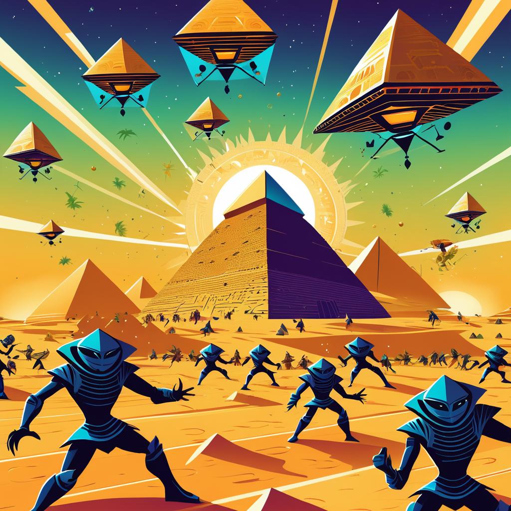 Humorous Alien Attack on Giza Pyramids